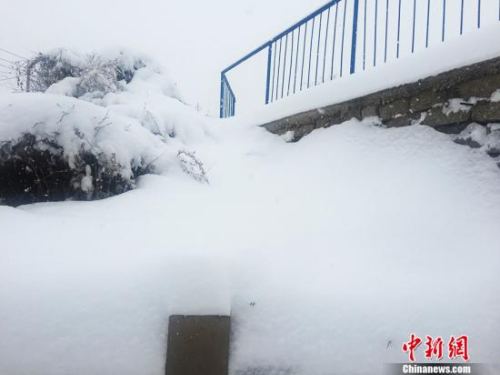 11月21日，河北承德持续降雪，过程雪量达到中到大雪，甚至暴雪。承德发布暴雪黄色预警。图为厚厚的积雪。孙超 摄