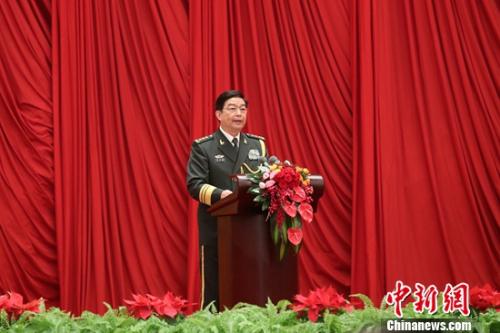 图为中央军委委员、国务委员兼国防部长常万全致祝酒辞。<a target='_blank' href='http://www.chinanews.com/'>中新社</a>发 盛佳鹏 摄