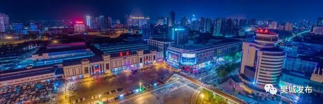 襄阳火车站航拍夜景卧龙大桥明珠广场明珠广场樊西八大新市场建设路21