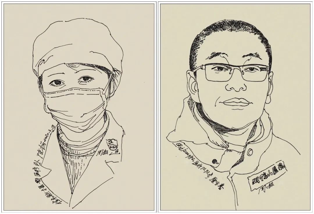 安陆安陆画家为黑龙江医疗队员画像