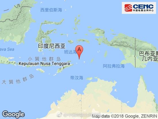 中国地震台网:印尼班达海附近发生6.0级左右地震