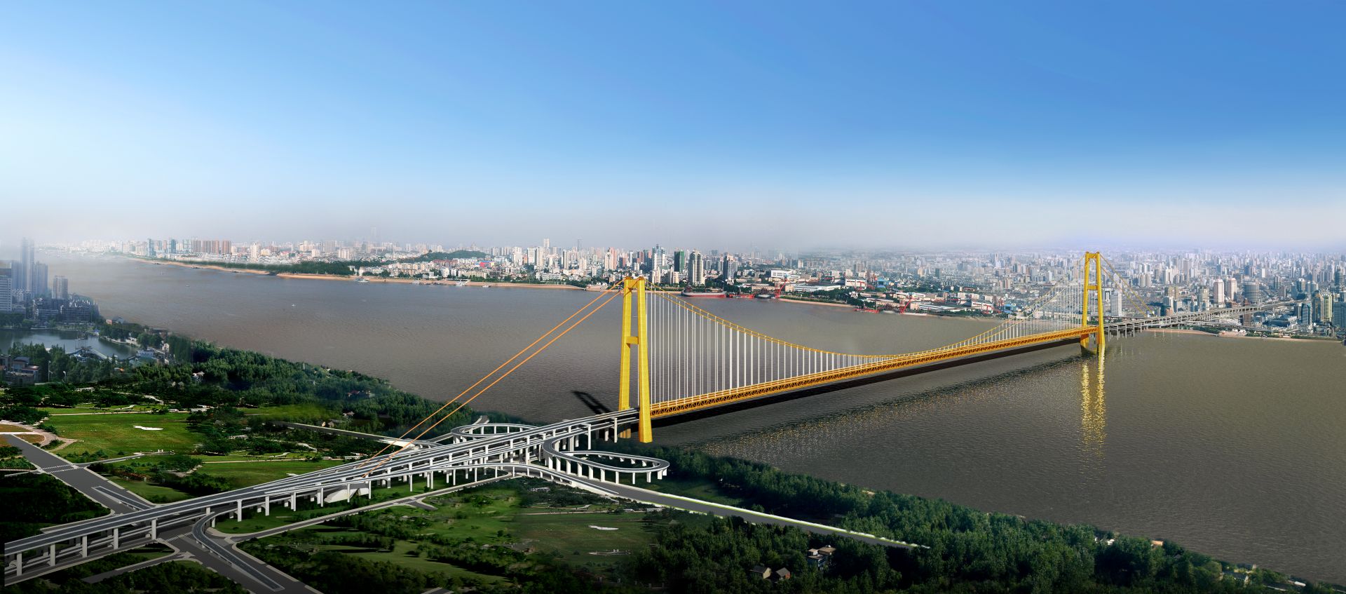 世界最大跨度双层公路悬索桥武汉杨泗港长江大桥主跨首个整节钢梁架设