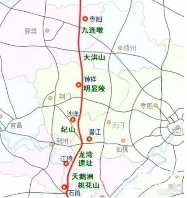 钟祥,沙洋,潜江,江陵,至石首市,是介于二广高速和随岳高速之间的又一