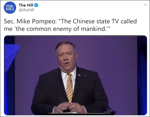 蓬佩奥称中国央视说我是人类公敌网友没说错