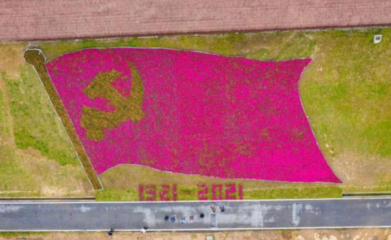 武汉最美乡村现巨幅鲜花党旗成五一旅游热门打卡地