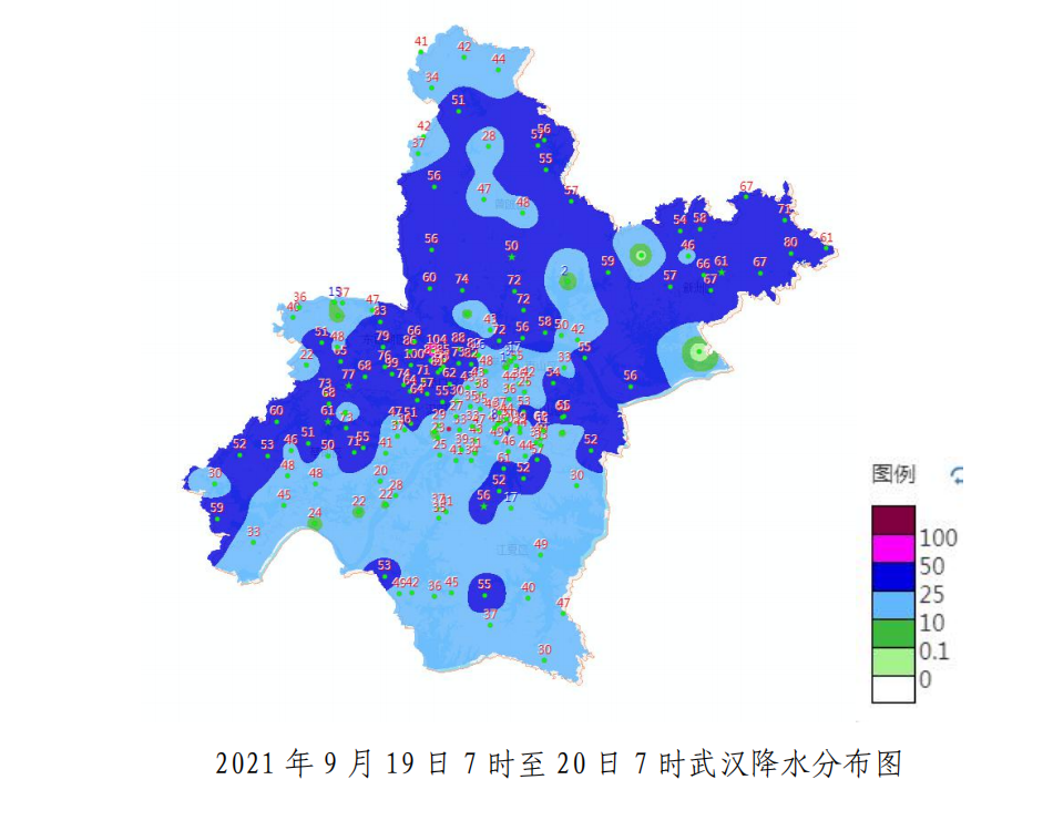 19 日 07 时-20 日 07 时雨量实况:19 日 17 时以后开始,武汉大 部