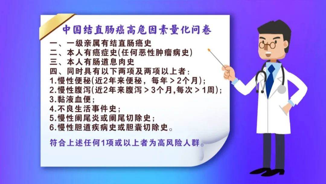 中国结直肠癌高危因素量化问卷一,一级亲属有结直肠癌史二,本人有癌症