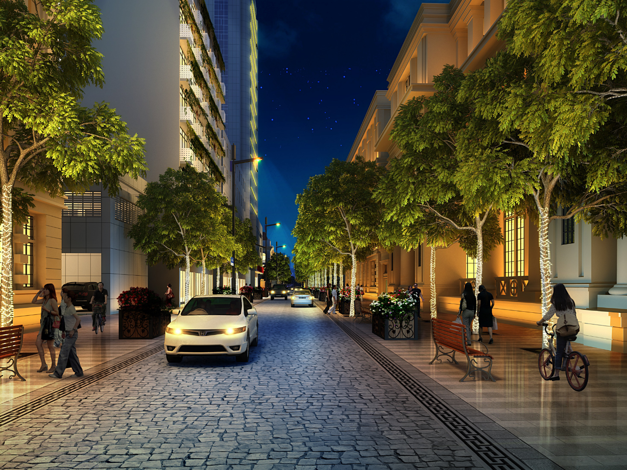 青岛路道路整治及花街建设工程效果图倡导慢行交通处处体现"花"的元素