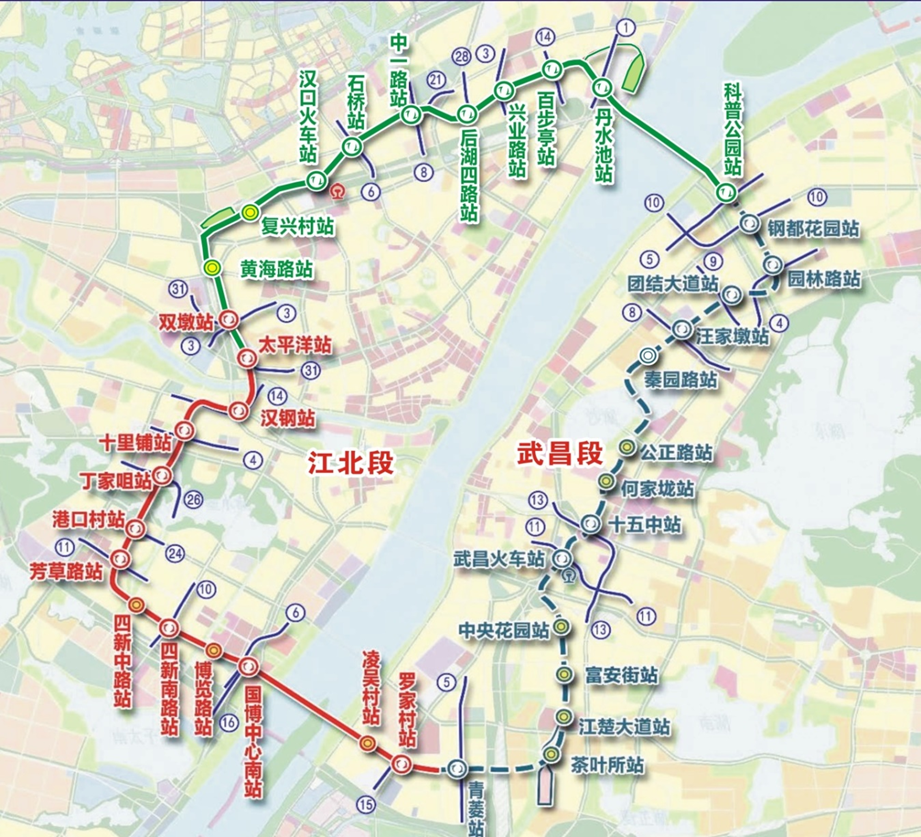 連通武漢三鎮,串聯礄口,江漢,江岸,青山,洪山,武昌及漢陽7個行政區域