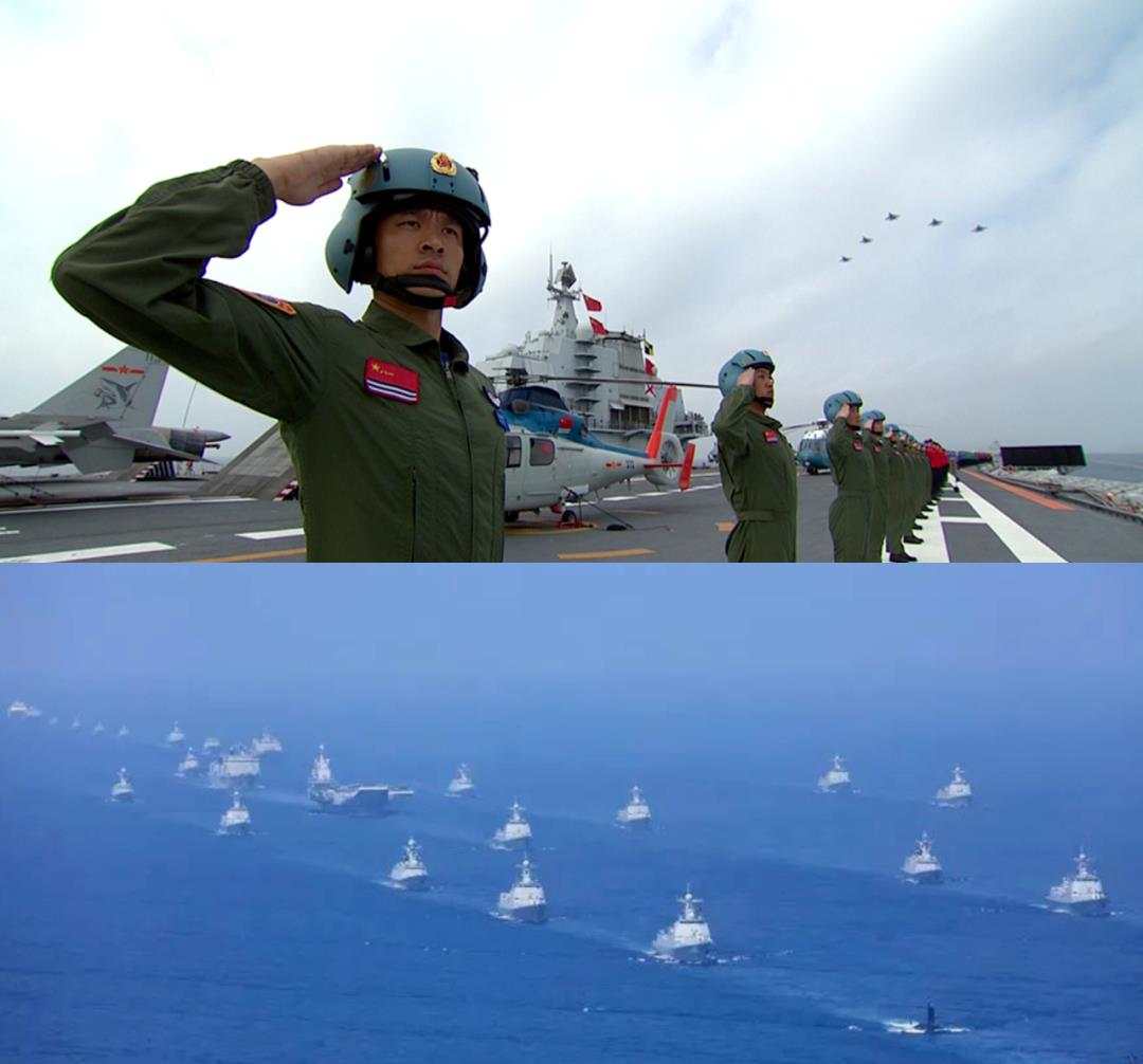 2018年4月南海海上阅兵辽宁舰编队和歼-15编队亮相2019年3月歼-15进行