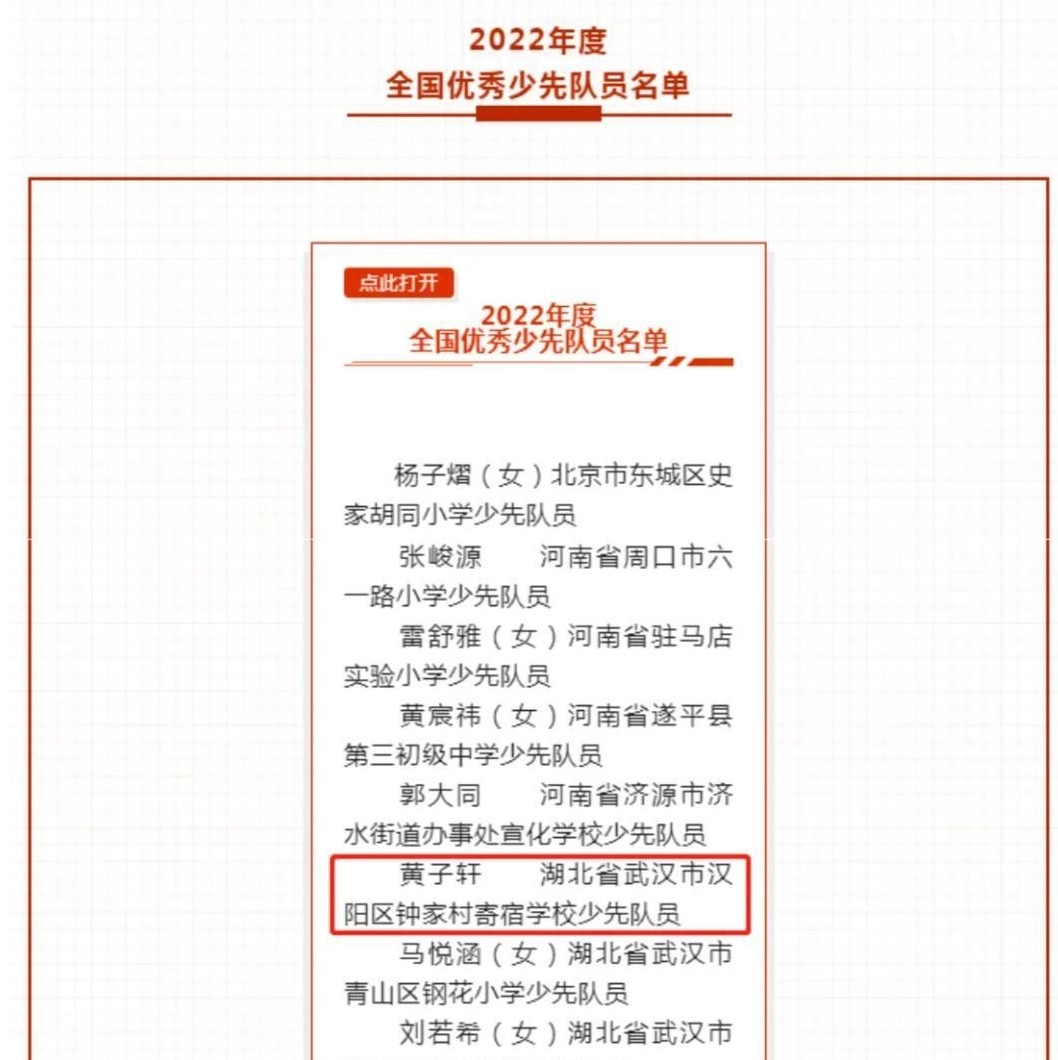 湖北教育新闻新时代优秀少年他荣获2022年度全国优秀少先队员称号