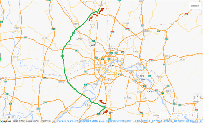 京港澳高速路线一沿京港澳高速北上方向通行路线武汉西收费站通行路线