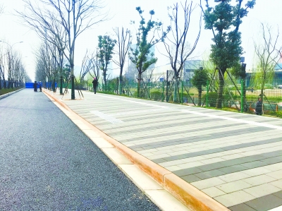 红钢城大街示范段建成人行道站石采用钢材包边更耐用