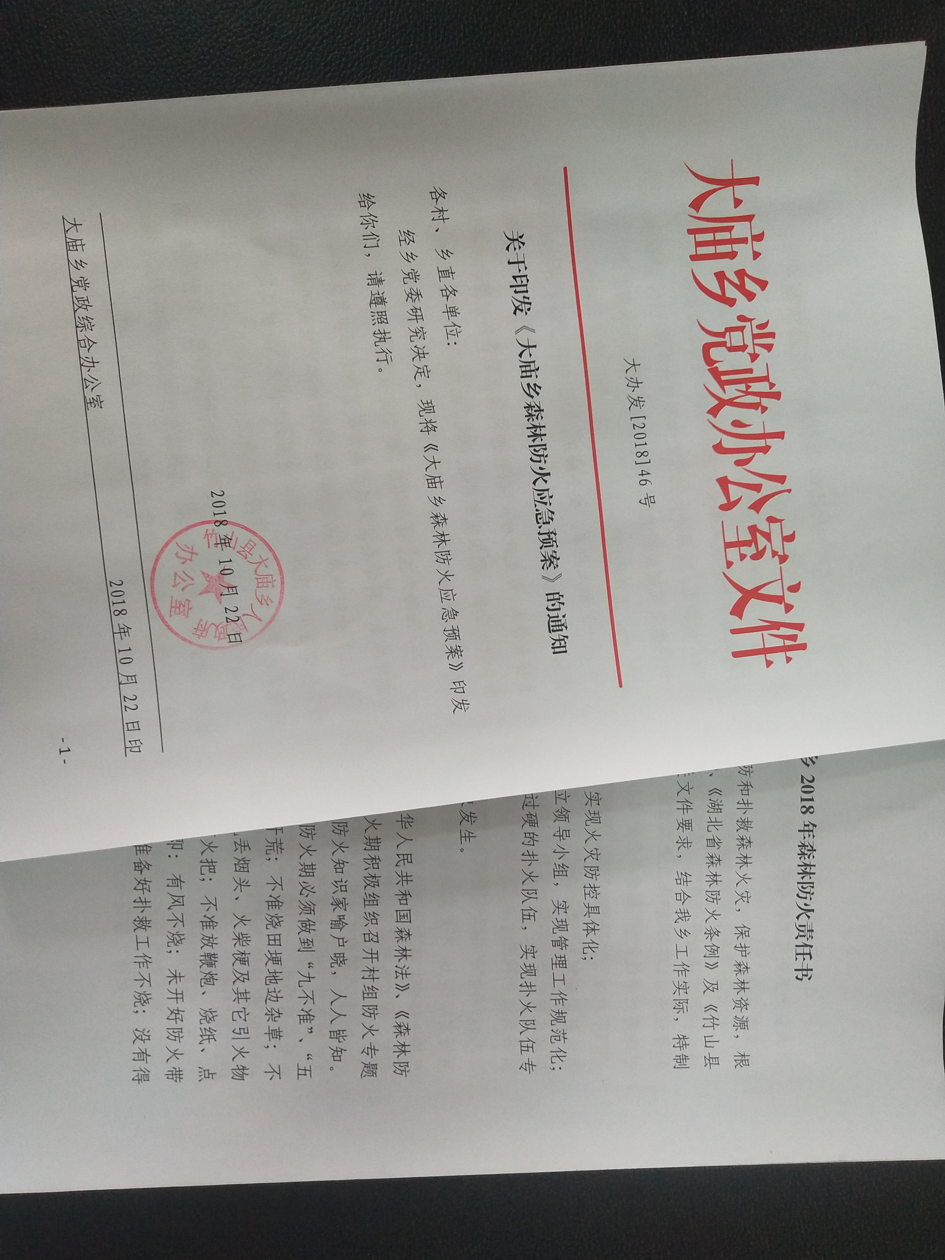 大庙乡：多举措抓好秋冬季森林防火工作