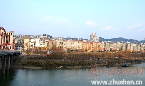 堵河岸边添新绿 山城更显绿相融