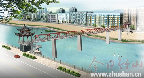 竹山南门人行景观桥5月底竣工通行