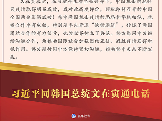 习近平同韩国总统文在寅通电话
