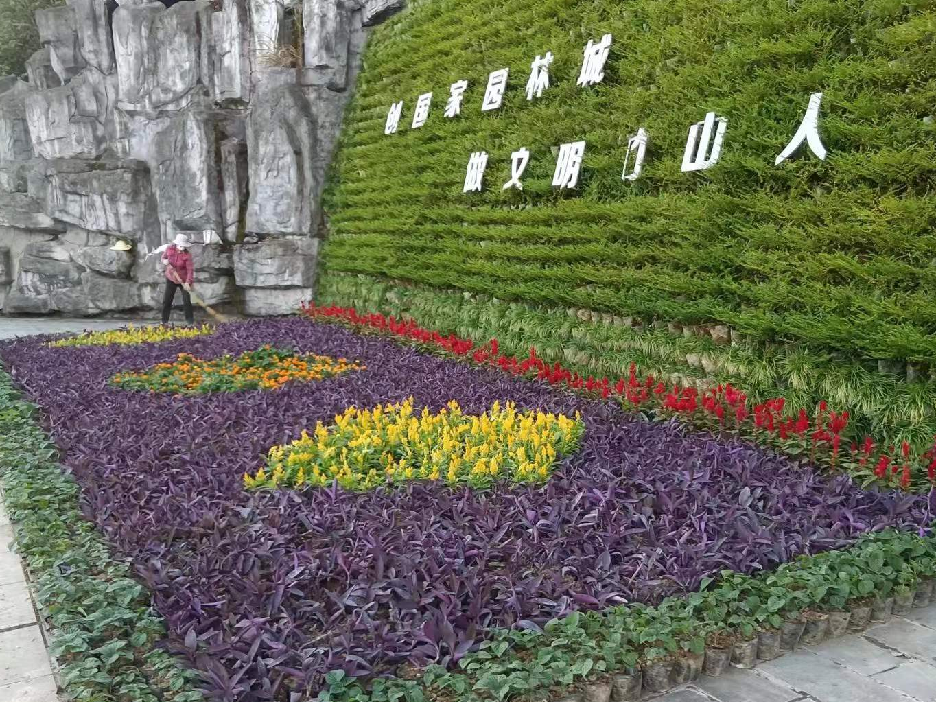 县园林路灯局：喜迎国庆 6万盆鲜花扮靓城市