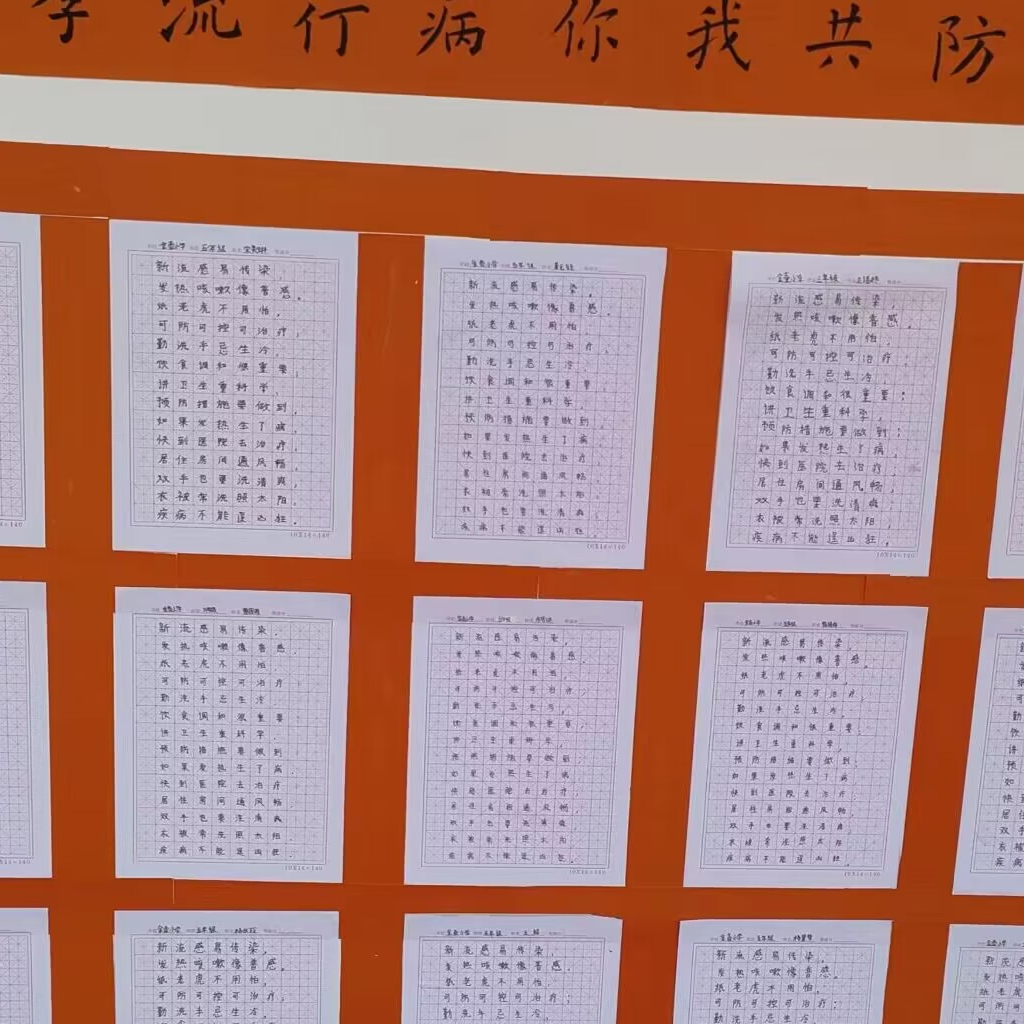 溢水金壶小学：举办预防传染病知识书法展