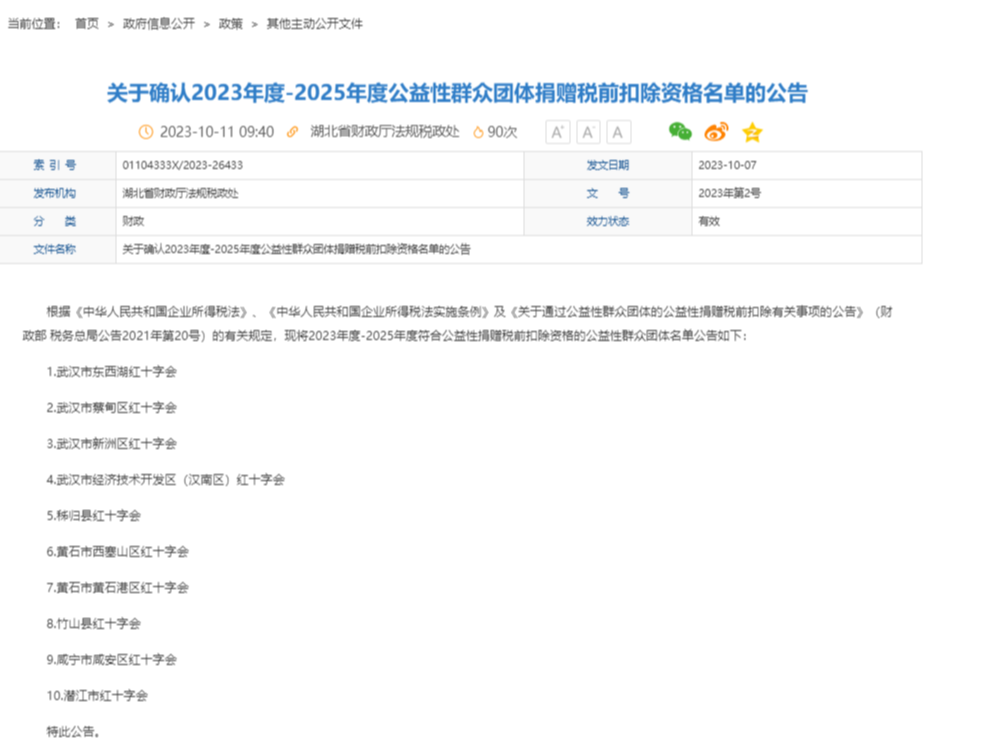 县红十字会获公益性捐赠税前扣除资格