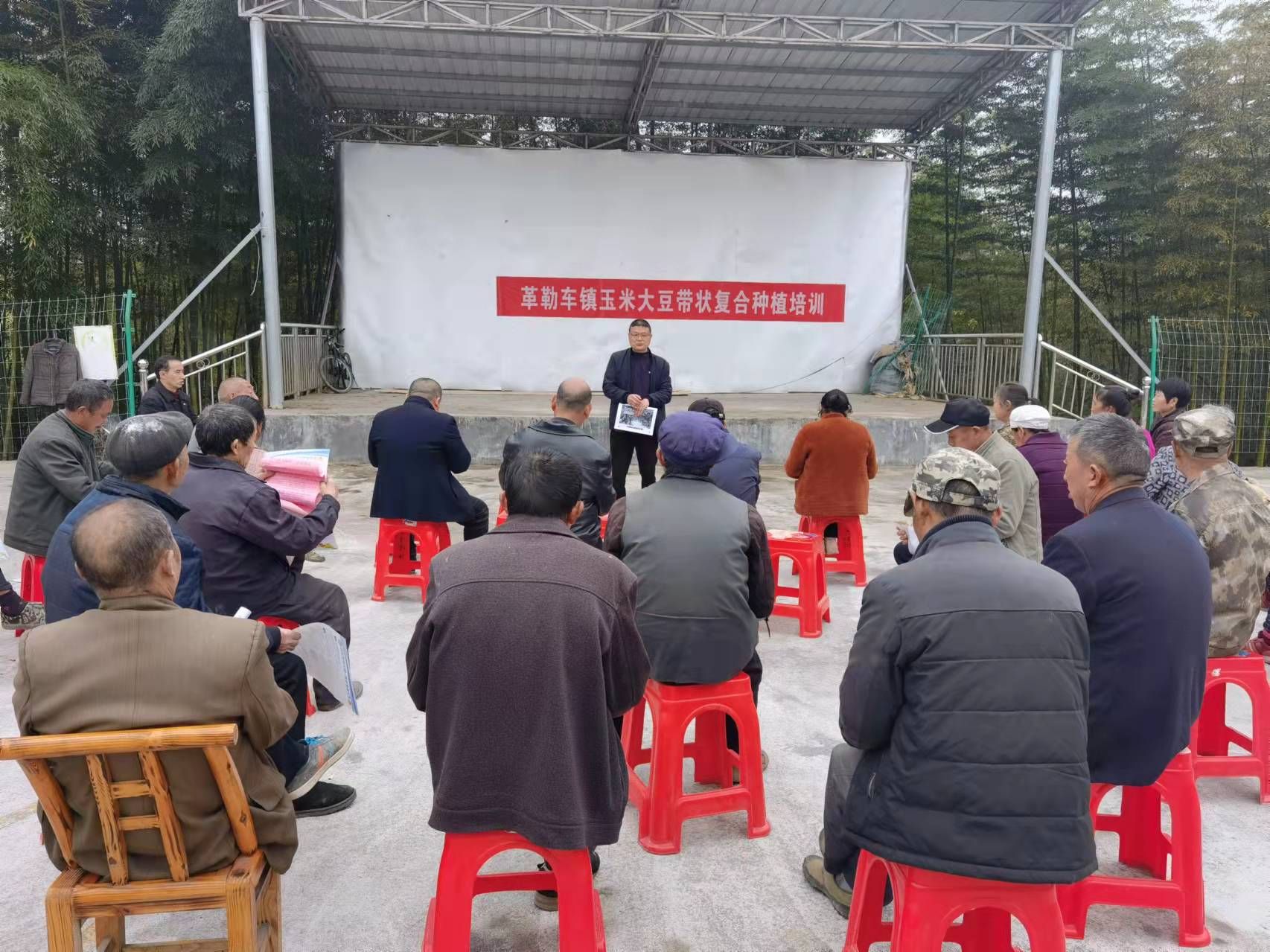 培训现场,农艺师姚友胜就玉米大豆带状复合种植技术,类型,分布及主要