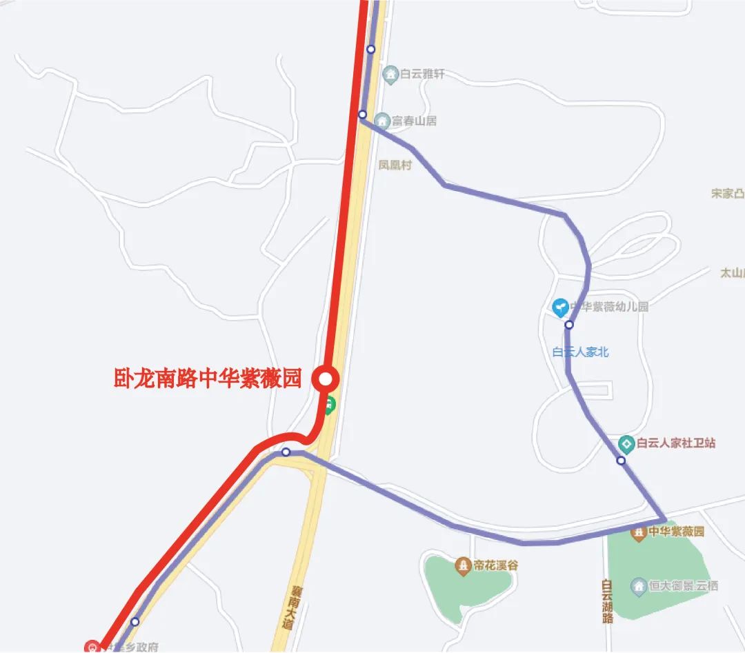 有在中华紫薇园,襄水源生态公园乘车的乘客,可就近前往卧龙南路中华