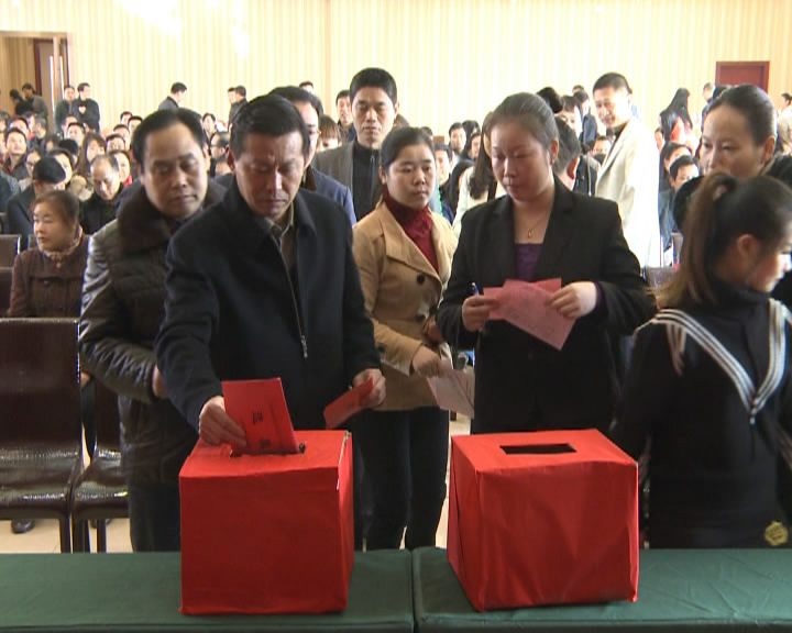 郝章新,余德芳,王瑛,卢美胜等大悟县"四大家"领导和选民们依次走到