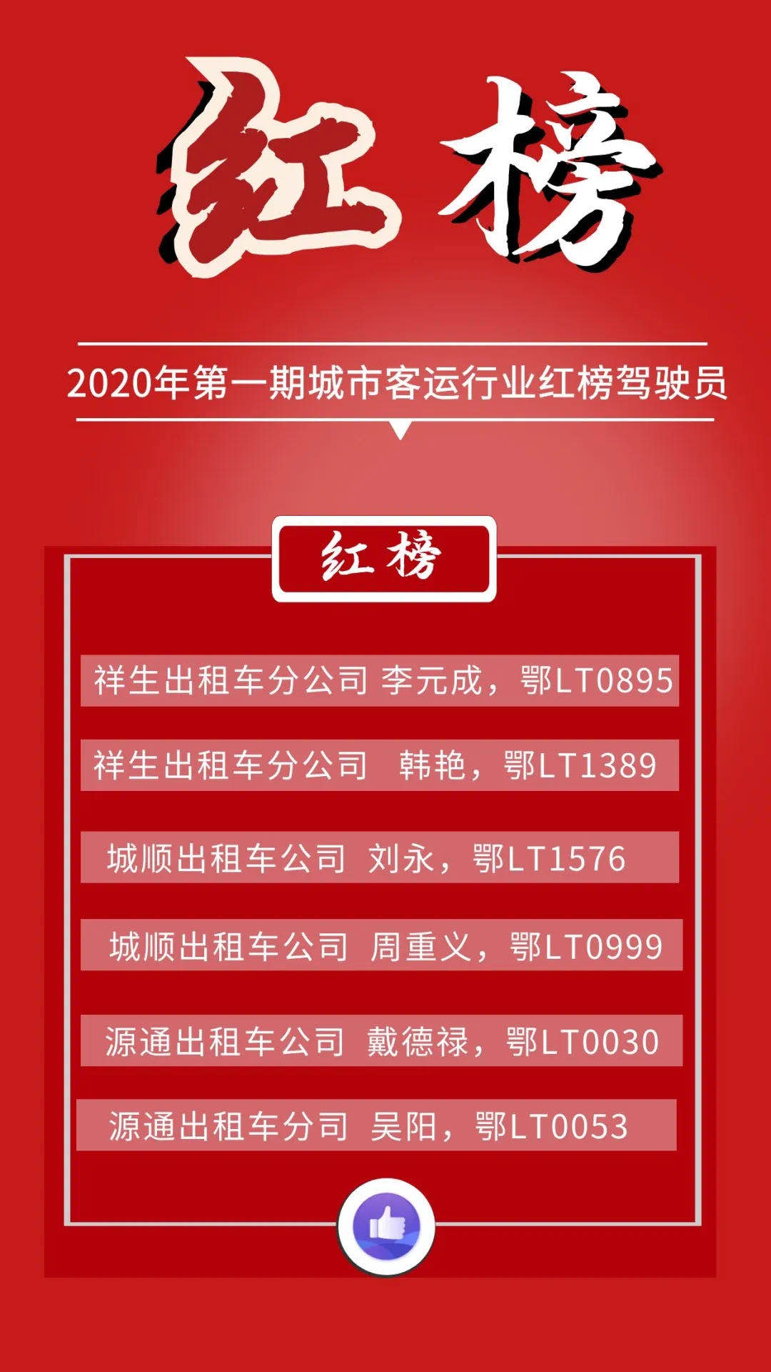 韩艳等6名驾驶员荣登红榜 3名驾驶员列入黑榜_云上咸宁