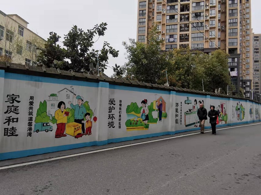 墙体彩绘扮靓社区助力文明城市创建