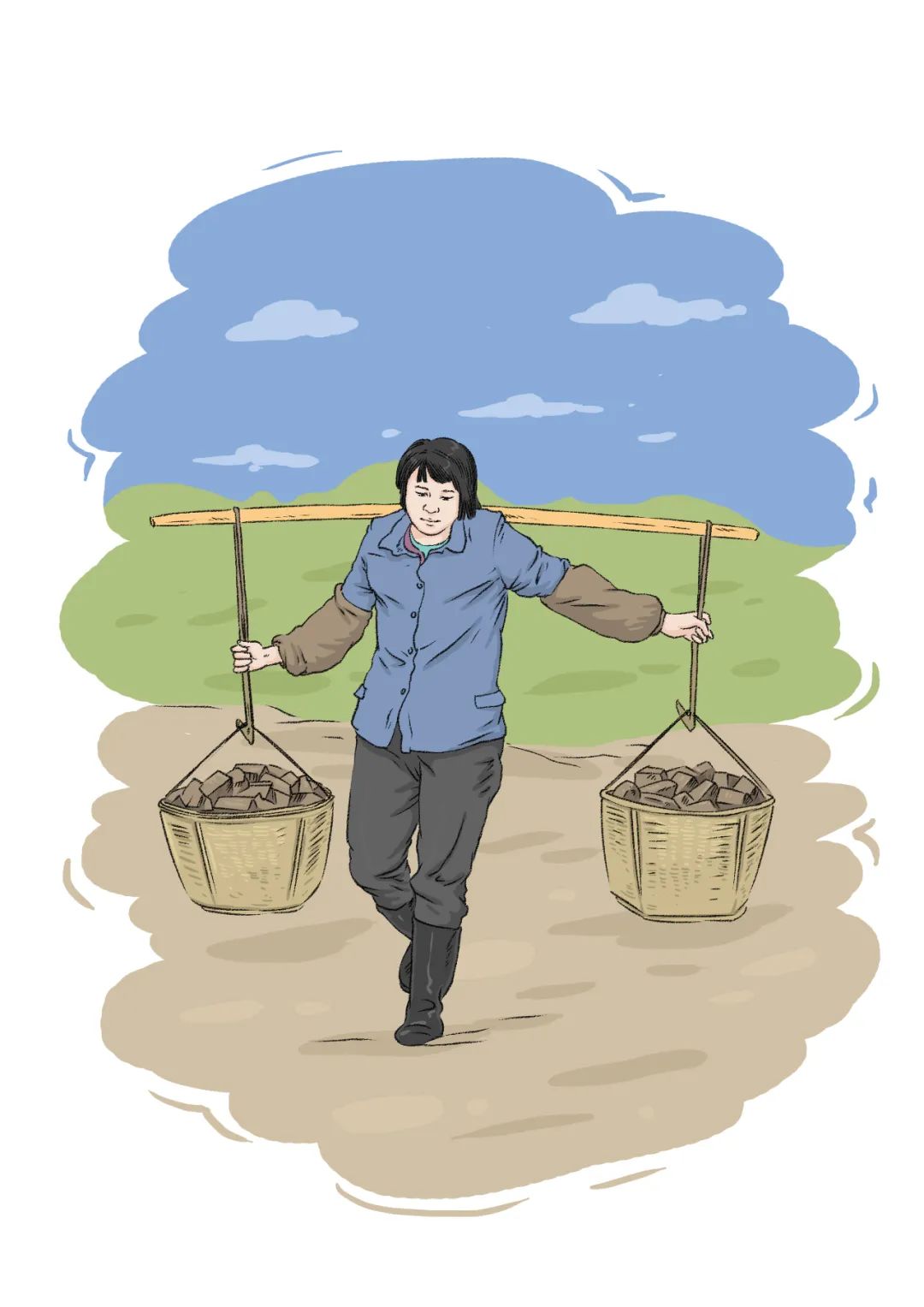 汪冬英作为布袋埫村红星小学生产大队队长,带着村民们每天用箩筐从山