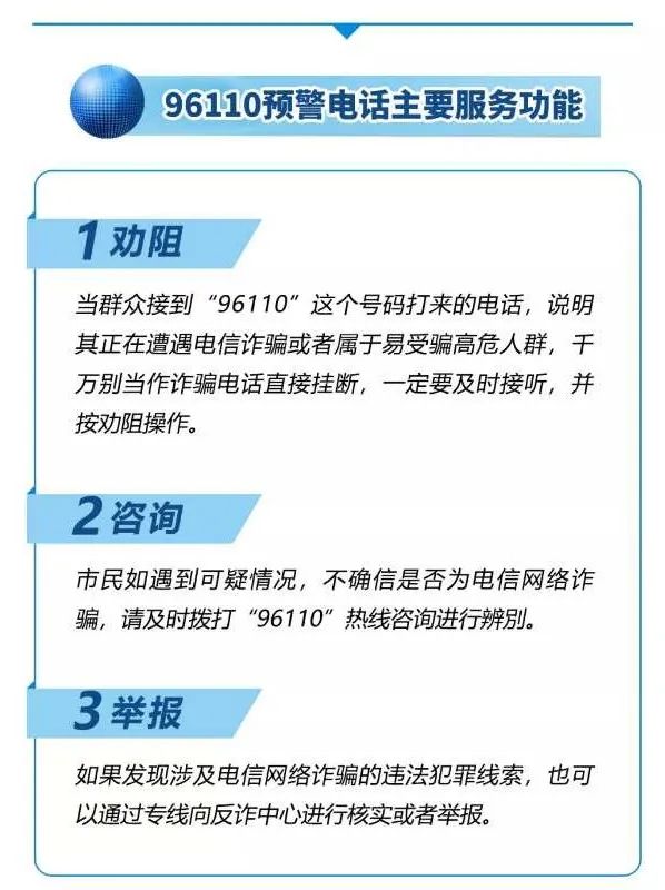 今后,如果接到 "96110"这个号码的来电,请别当做诈骗电话,一定要及时