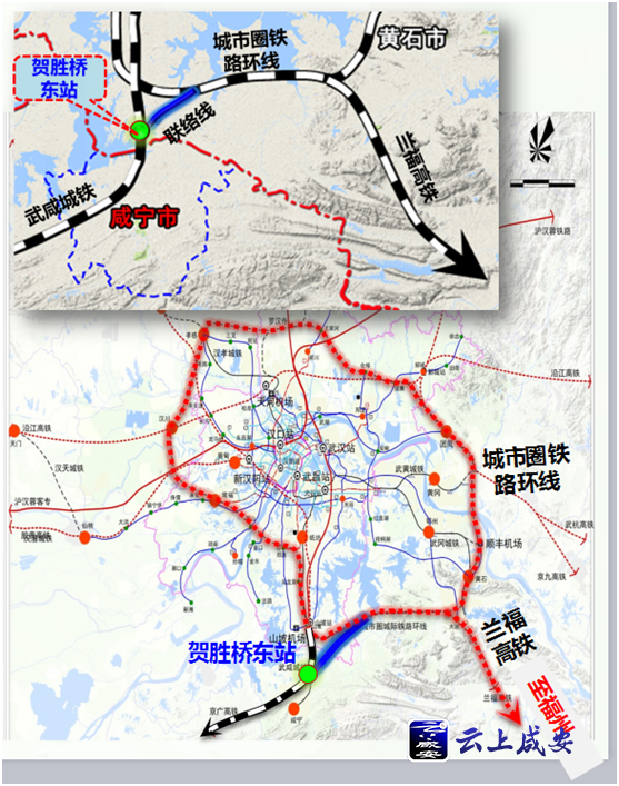 规划一条联络线延伸至武汉城市圈环线,借助兰福高铁至九江■咸宁