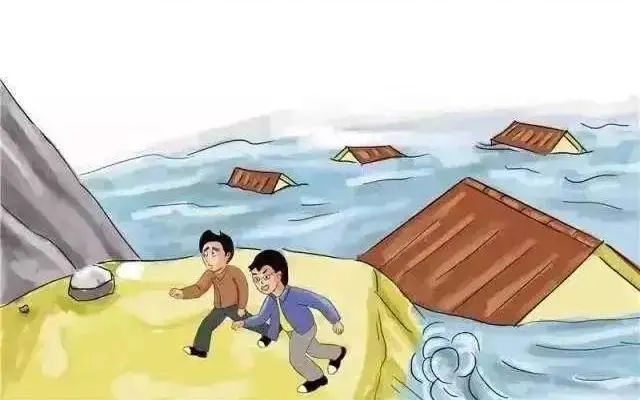 6,泥坯房里人员在洪水到来时,来不及转移的,要迅速找一些门板,桌椅