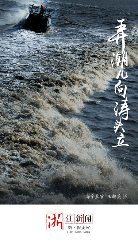 弄潮儿向涛头立今日海宁观大潮