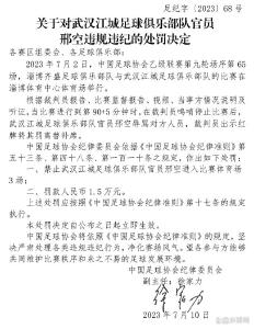 中国足协：两俱乐部官员违规违纪被罚禁入赛场+罚款