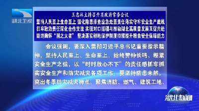 王忠林主持召开省政府常务会议 坚持人民至上生命至上 强化隐患排查应急处置责任落实守牢安全生产底线 扛牢政治责任深化合作交流 实现对口援疆与推动湖北高质量发展互促共进 始终胸怀“国之大者” 坚决落实耕地保护制度持续提升粮食安全保障能力