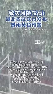 致灾风险较高：湖北武汉发布暴雨黄色预警