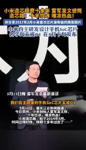 雷军发文感慨小米造芯路：十年饮冰，难凉热血！