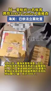 同一架航班10名旅客携带3086个Labubu入境被查
