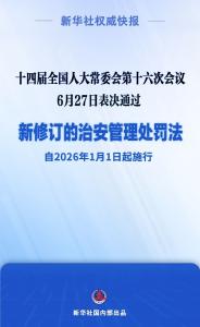 新修订的治安管理处罚法自明年元旦起施行