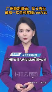 广州：见义勇为最高一次性可奖100万元