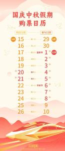 国庆中秋假期购票日历出炉