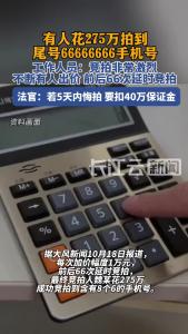 有人花275万拍到尾号66666666手机号，法官：若悔拍，要扣40万保证金