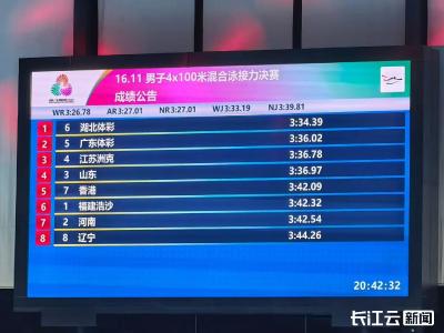 湖北第15金！湖北队夺得男子4X100米混合泳接力赛冠军