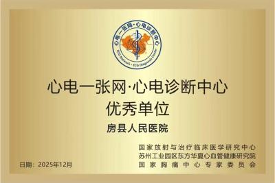 房县人民医院荣获心电一张网·心电诊断中心“优秀单位”