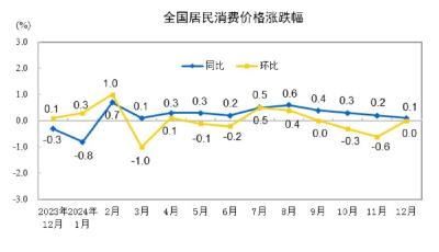 2024年12月份居民消费价格同比上涨0.1% 