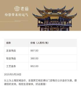 金饰价格跌破1000元大关
