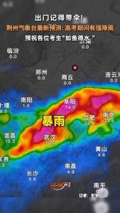 荆州高考期间将有强降雨~ 请考生和家长提前备好雨具！预祝各位考生“如鱼得水 ”！