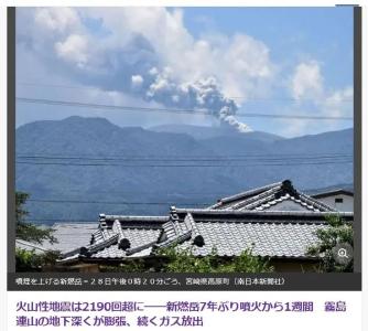 日本一火山一周地震超2000次