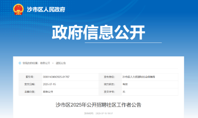 大专可报，沙市区公开招聘43名专职人员
